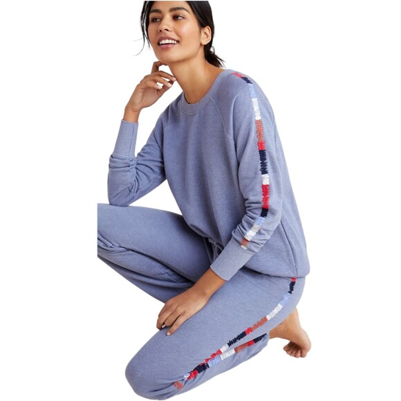 Anthropologie Sundry Mosley embroidered oversized sweatshirt blue size XS - Picture 5 of 12